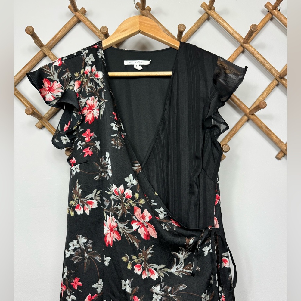 Avec Les Filles Cosmo Flower Satin & Chiffon Wrap Dress Size M - Picture 6 of 12